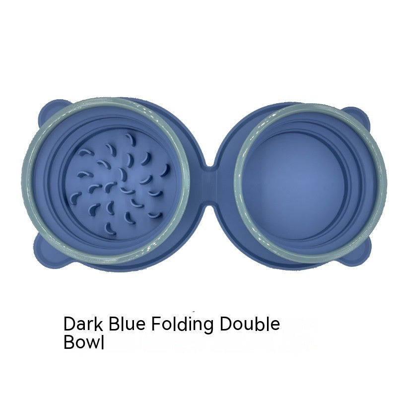 Portable Silicone Double Pet Bowl Foldable Non-Slip Travel Feeding