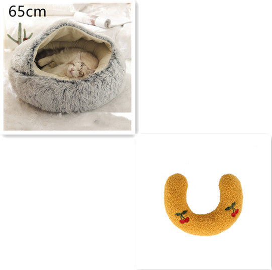2-in-1 Plush Pet Bed Round Soft Warm Winter Sleeping Nest