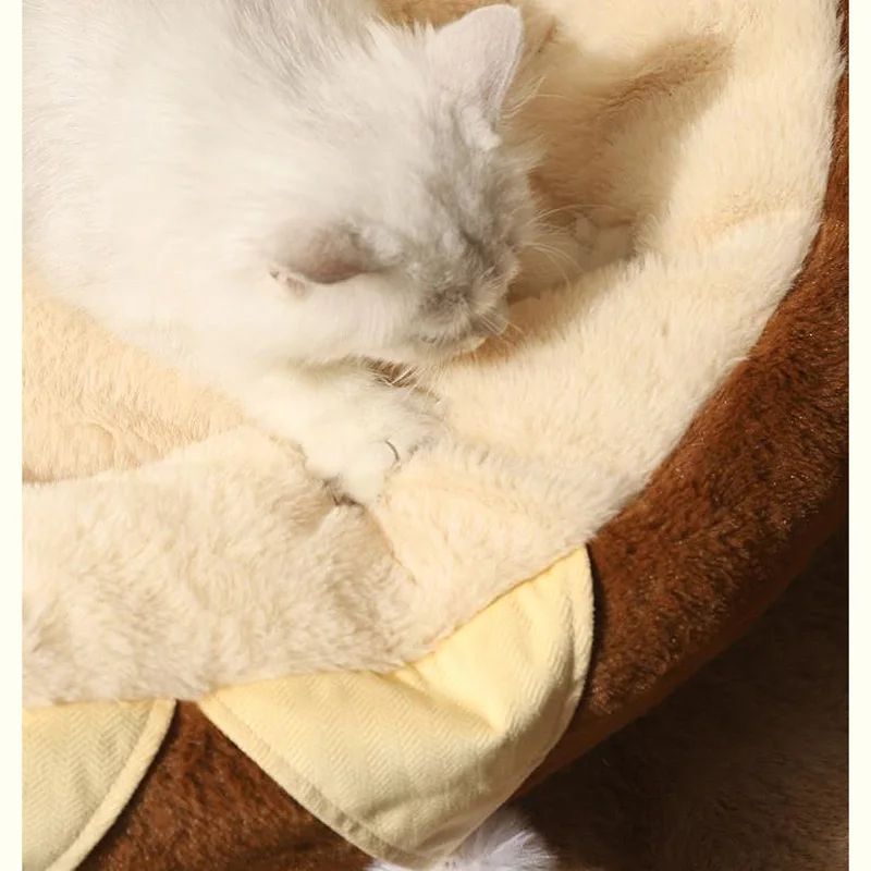 Round Plush Pet Bed Soft Cozy Winter Sleeping Cushion Nest