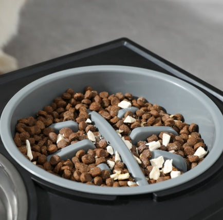 Adjustable Elevated Stainless Steel Pet Bowl Anti-Choke Slow Feeder