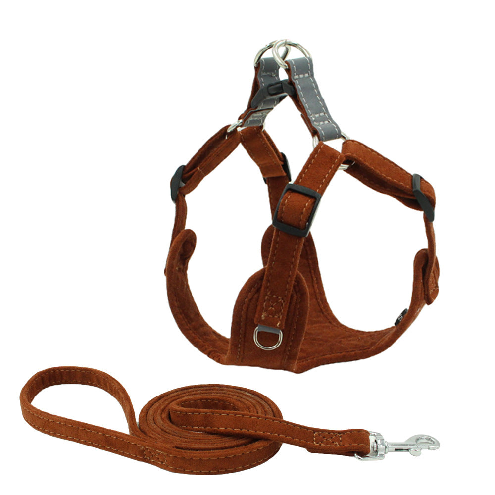 Suede Pet Chest Harness Vest Leash