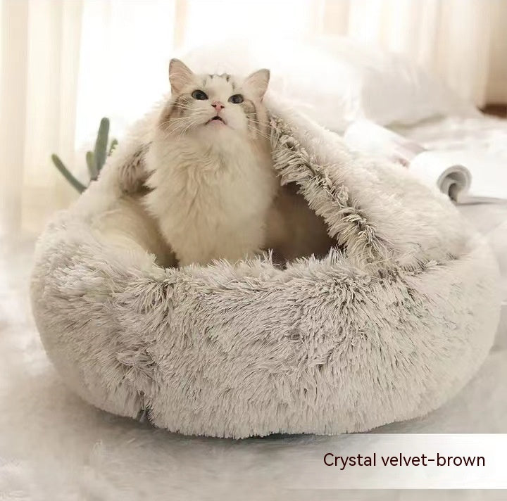 2-in-1 Plush Pet Bed Round Soft Warm Winter Sleeping Nest