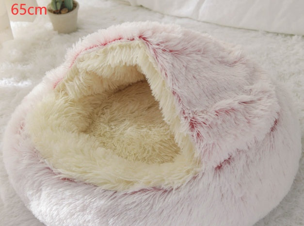 2-in-1 Plush Pet Bed Round Soft Warm Winter Sleeping Nest
