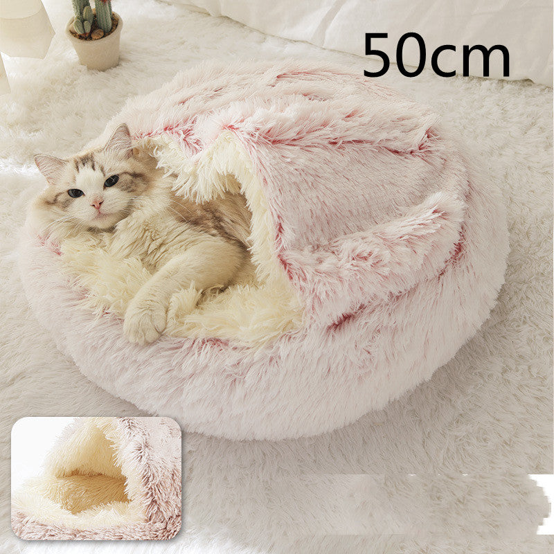 2-in-1 Plush Pet Bed Round Soft Warm Winter Sleeping Nest