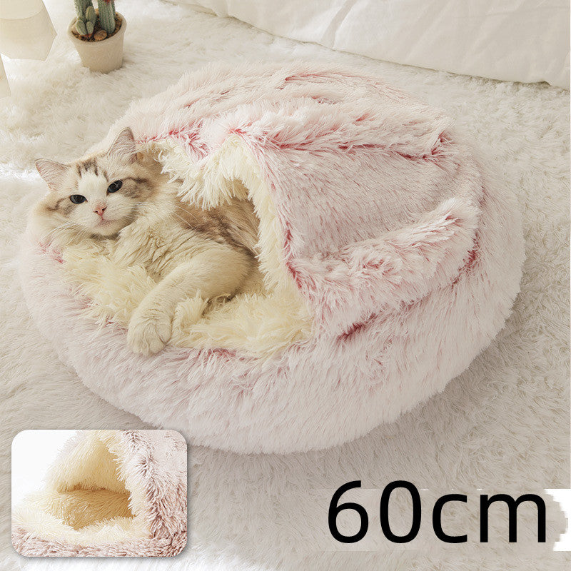 2-in-1 Plush Pet Bed Round Soft Warm Winter Sleeping Nest