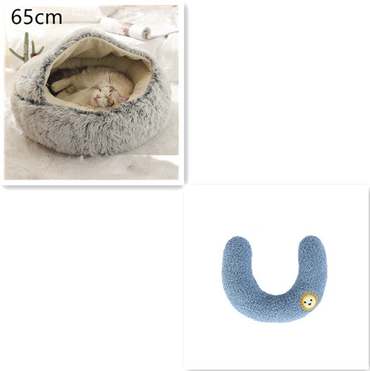 2-in-1 Plush Pet Bed Round Soft Warm Winter Sleeping Nest