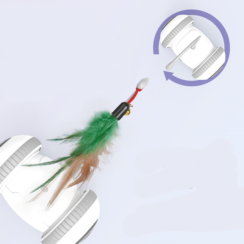 Interactive Pet Toy With Interchangeable Feather Heads