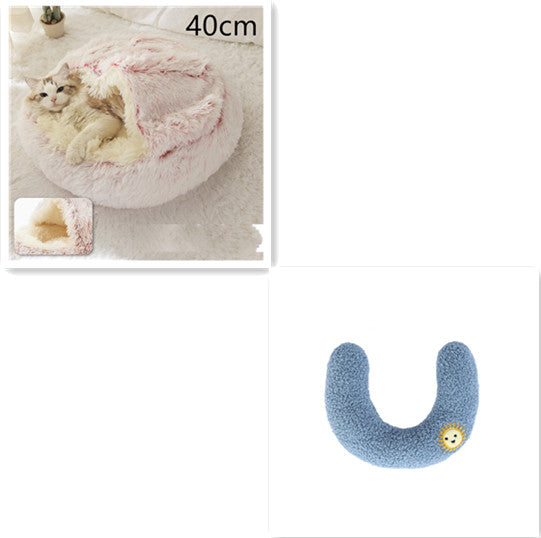 2-in-1 Plush Pet Bed Round Soft Warm Winter Sleeping Nest