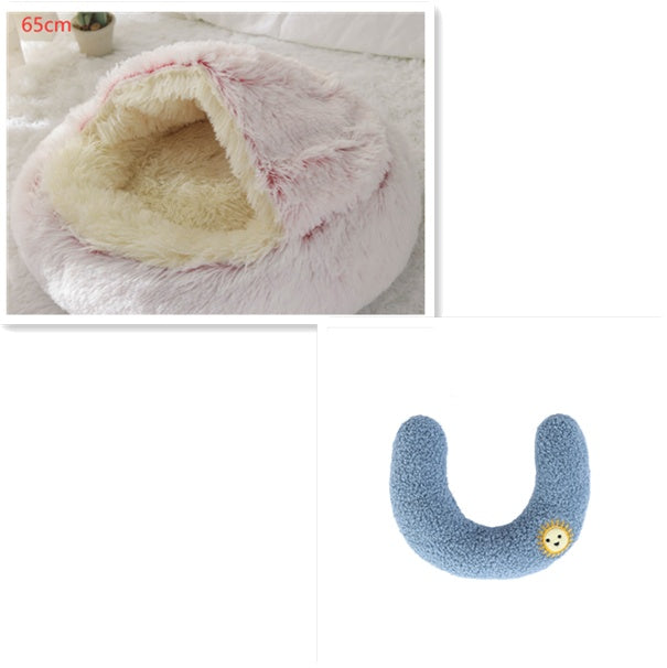 2-in-1 Plush Pet Bed Round Soft Warm Winter Sleeping Nest