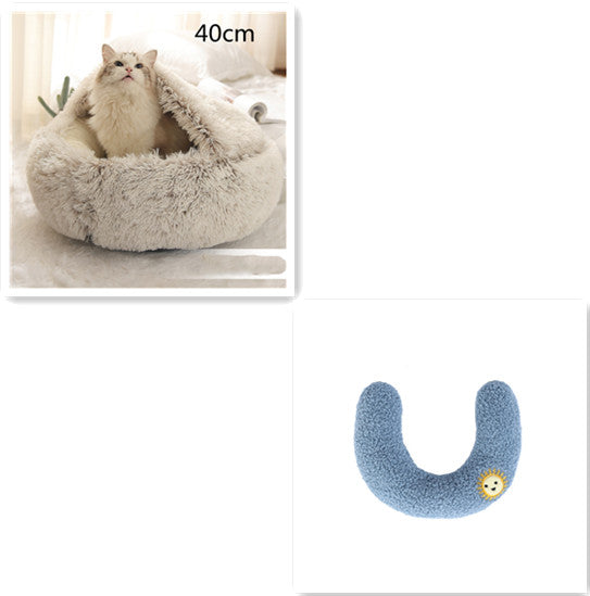 2-in-1 Plush Pet Bed Round Soft Warm Winter Sleeping Nest