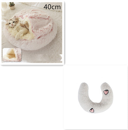 2-in-1 Plush Pet Bed Round Soft Warm Winter Sleeping Nest