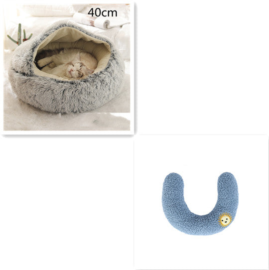 2-in-1 Plush Pet Bed Round Soft Warm Winter Sleeping Nest