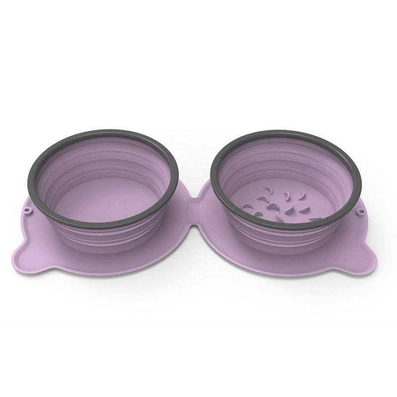 Portable Silicone Double Pet Bowl Foldable Non-Slip Travel Feeding
