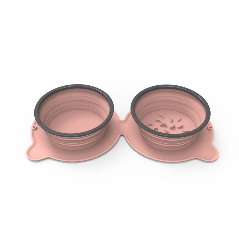 Portable Silicone Double Pet Bowl Foldable Non-Slip Travel Feeding