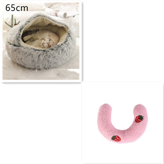 2-in-1 Plush Pet Bed Round Soft Warm Winter Sleeping Nest