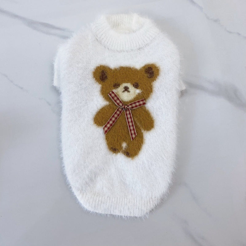 Winter Pet Sweater With Bow Tie Design