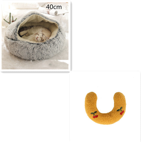 2-in-1 Plush Pet Bed Round Soft Warm Winter Sleeping Nest