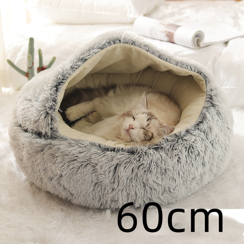 2-in-1 Plush Pet Bed Round Soft Warm Winter Sleeping Nest