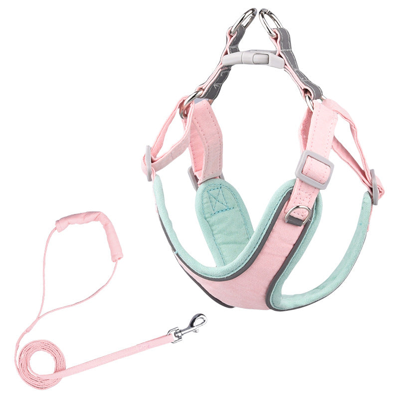 Suede Pet Chest Harness Vest Leash