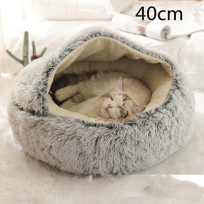 2-in-1 Plush Pet Bed Round Soft Warm Winter Sleeping Nest