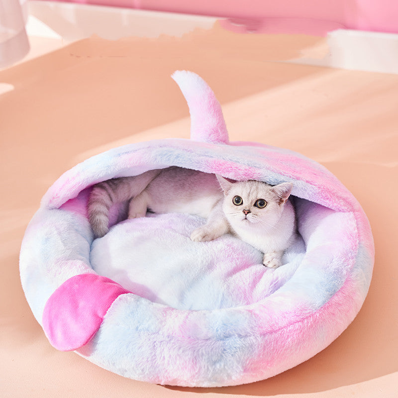 Enclosed Plush Pet Bed Cozy Warm Sleeping Nest for Winter