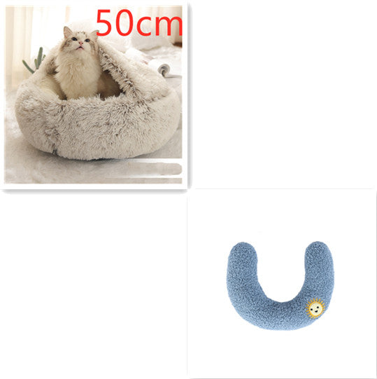 2-in-1 Plush Pet Bed Round Soft Warm Winter Sleeping Nest