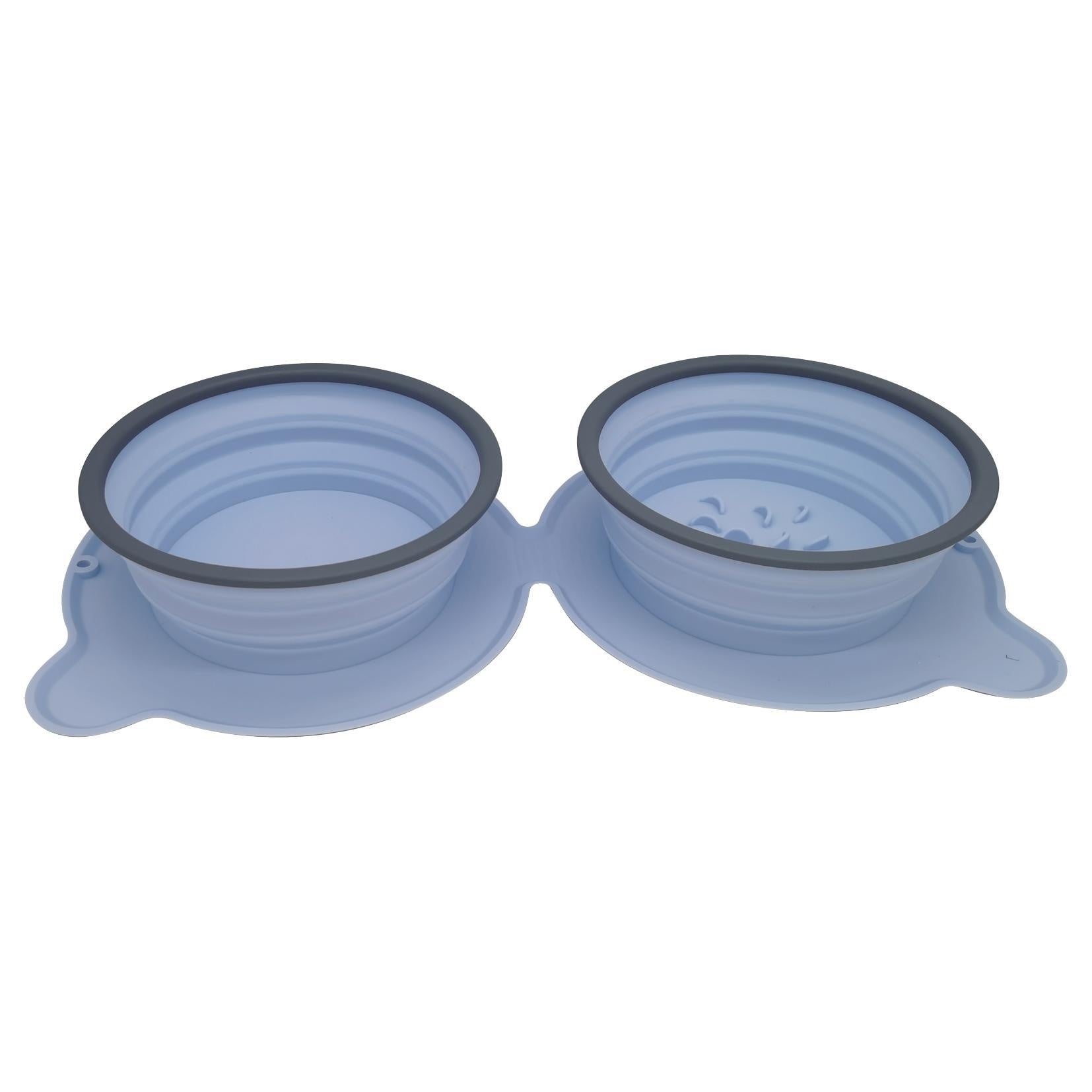 Portable Silicone Double Pet Bowl Foldable Non-Slip Travel Feeding