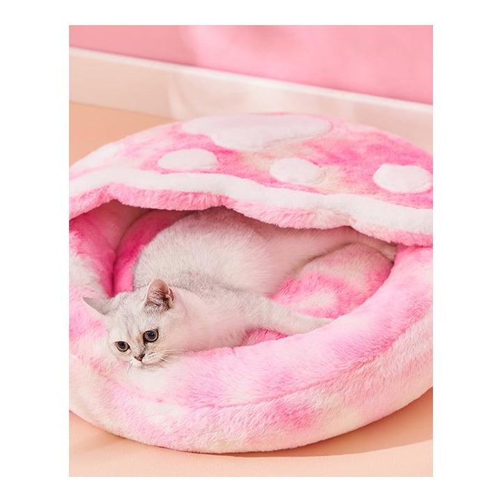 Enclosed Plush Pet Bed Cozy Warm Sleeping Nest for Winter