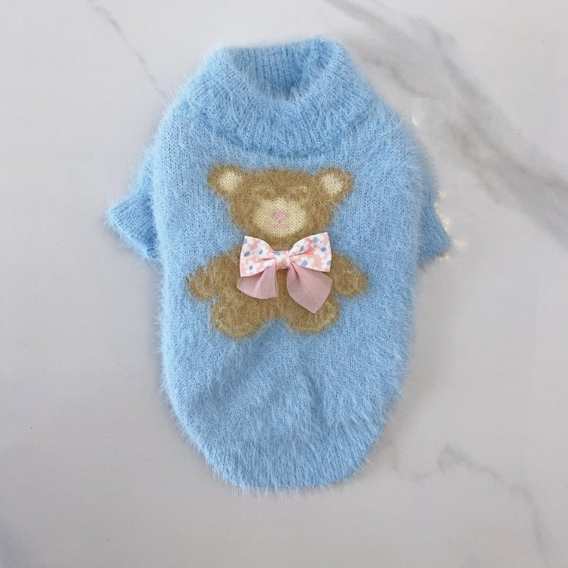 Winter Pet Sweater With Bow Tie Design