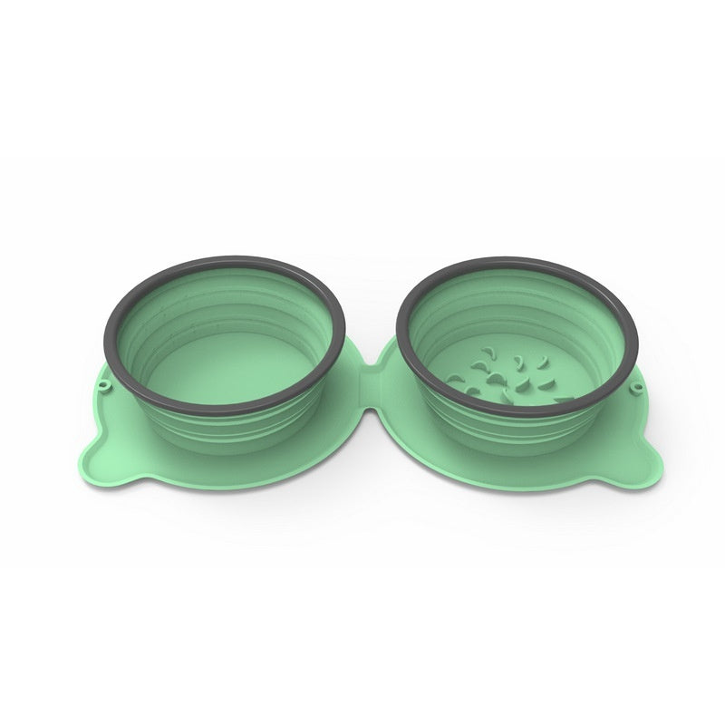 Portable Silicone Double Pet Bowl Foldable Non-Slip Travel Feeding