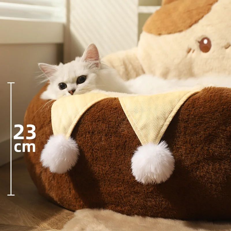 Round Plush Pet Bed Soft Cozy Winter Sleeping Cushion Nest