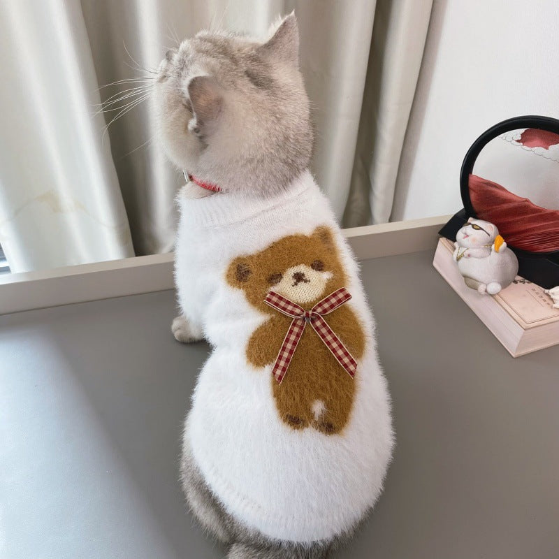 Winter Pet Sweater With Bow Tie Design