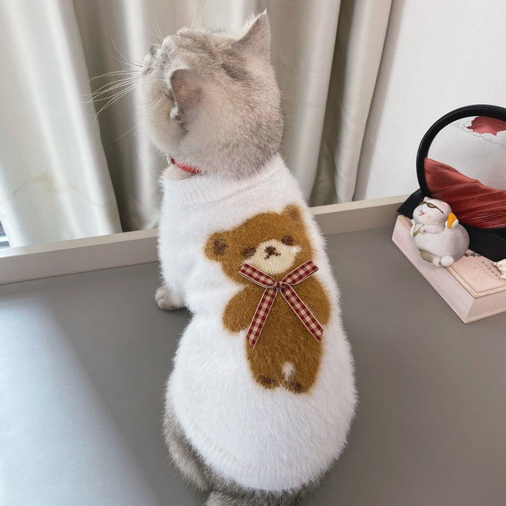 Winter Pet Sweater With Bow Tie Design