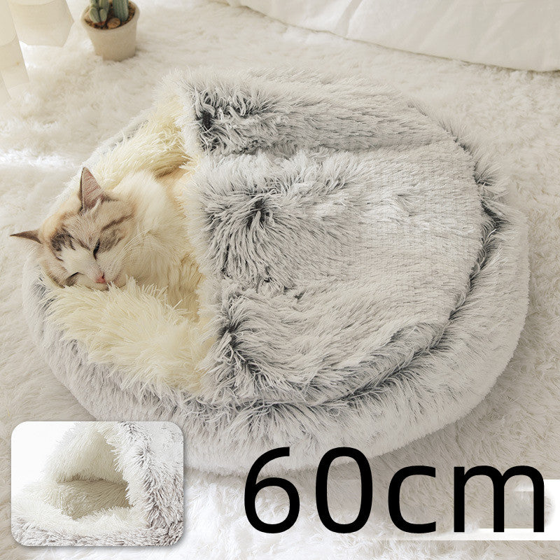 2-in-1 Plush Pet Bed Round Soft Warm Winter Sleeping Nest