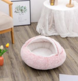 2-in-1 Plush Pet Bed Round Soft Warm Winter Sleeping Nest