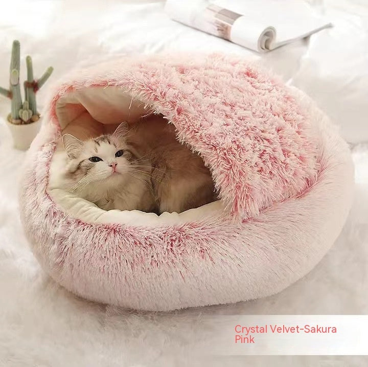2-in-1 Plush Pet Bed Round Soft Warm Winter Sleeping Nest