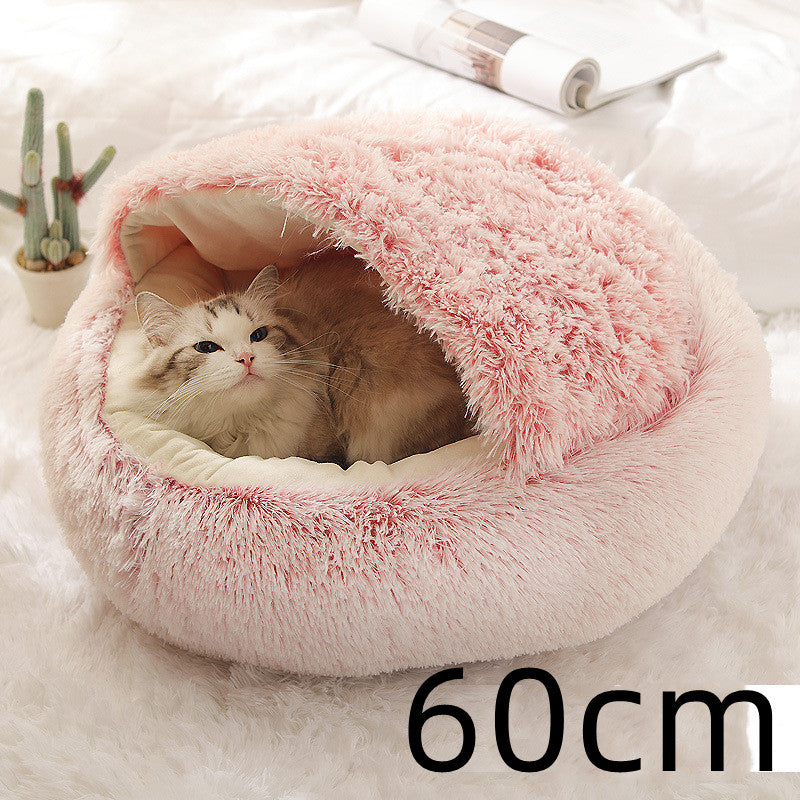 2-in-1 Plush Pet Bed Round Soft Warm Winter Sleeping Nest