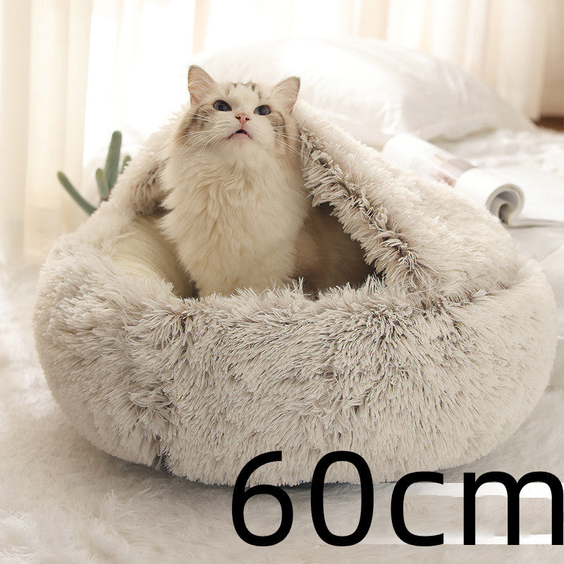 2-in-1 Plush Pet Bed Round Soft Warm Winter Sleeping Nest