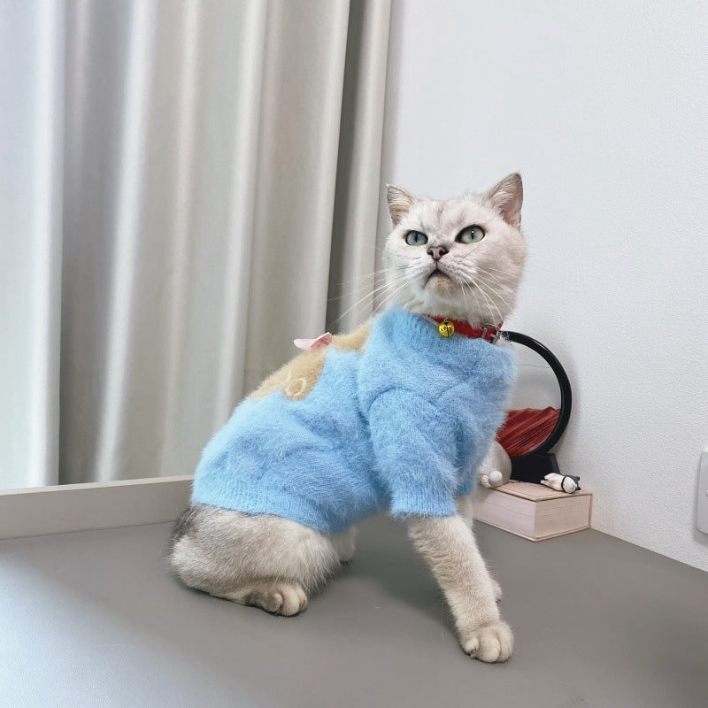 Winter Pet Sweater With Bow Tie Design