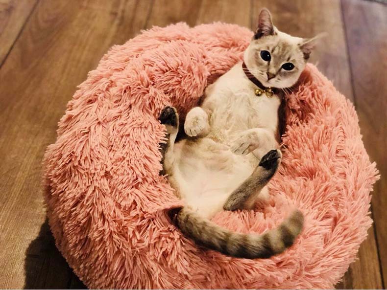 Pet Plush Round Bed Thickened Warm Cozy Sleep Nest for Winter