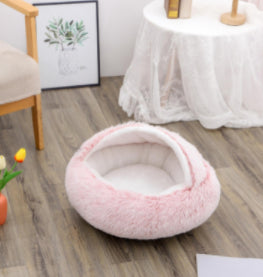 2-in-1 Plush Pet Bed Round Soft Warm Winter Sleeping Nest