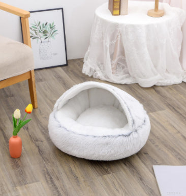 2-in-1 Plush Pet Bed Round Soft Warm Winter Sleeping Nest