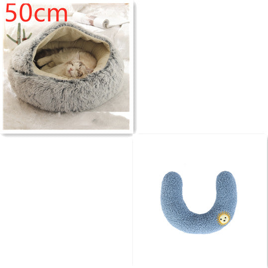 2-in-1 Plush Pet Bed Round Soft Warm Winter Sleeping Nest