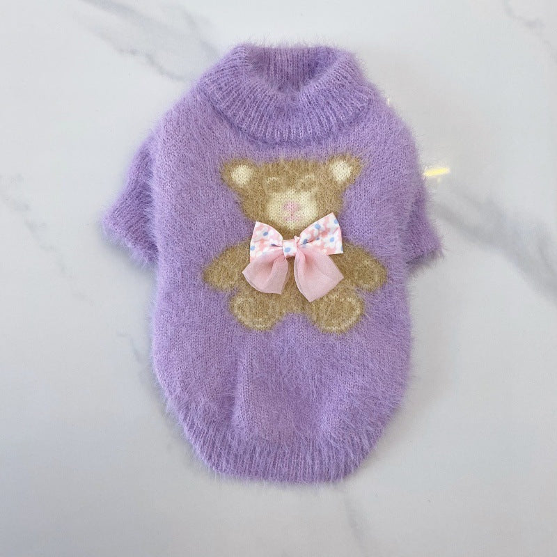 Winter Pet Sweater With Bow Tie Design