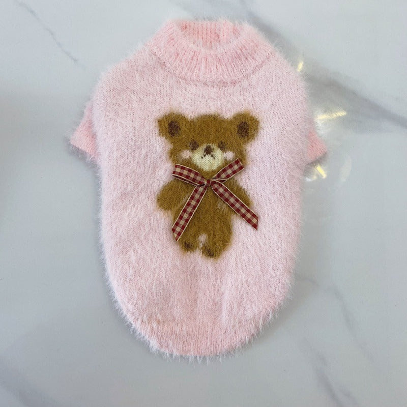 Winter Pet Sweater With Bow Tie Design