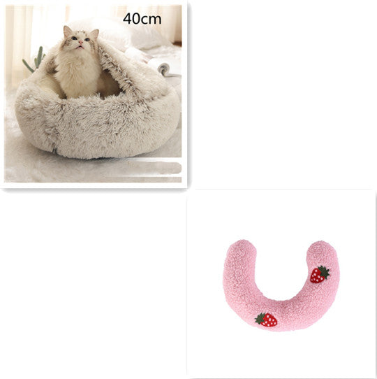 2-in-1 Plush Pet Bed Round Soft Warm Winter Sleeping Nest