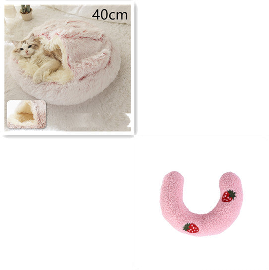 2-in-1 Plush Pet Bed Round Soft Warm Winter Sleeping Nest