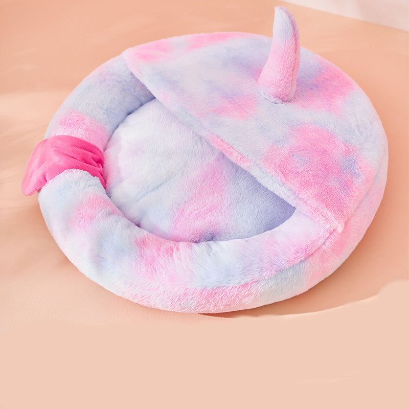 Enclosed Plush Pet Bed Cozy Warm Sleeping Nest for Winter